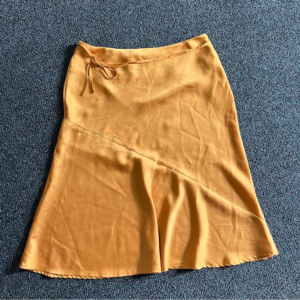ASOS UNIQUE21 Mango Yellow Modest Satin Slip Midi Knee-Length Bias Cut Skirt 10